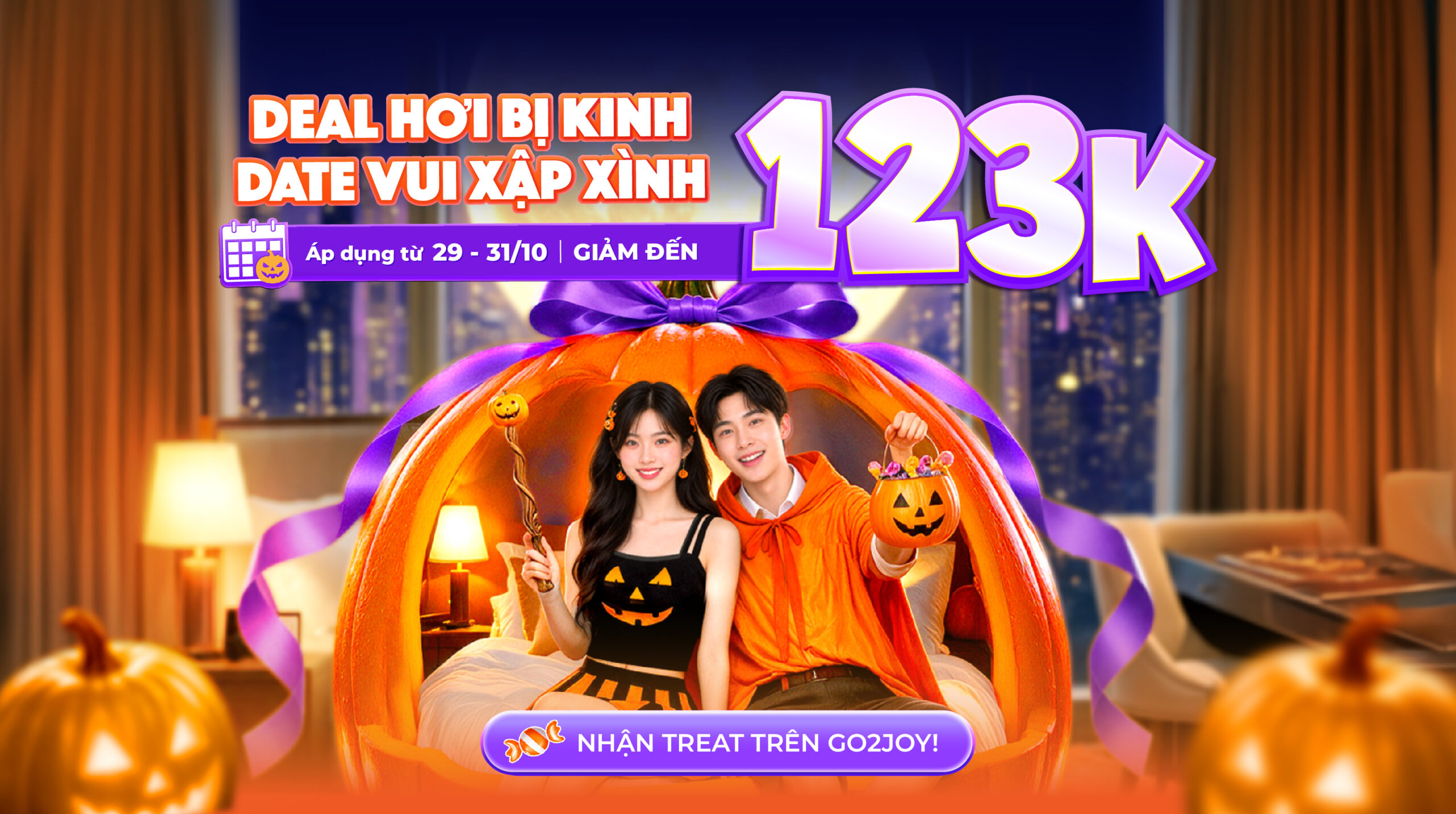 Halloween đi đâu thì cũng có Deal Halloween giảm đến 123K trên Go2Joy, áp dụng từ 29 đến 31 tháng 10